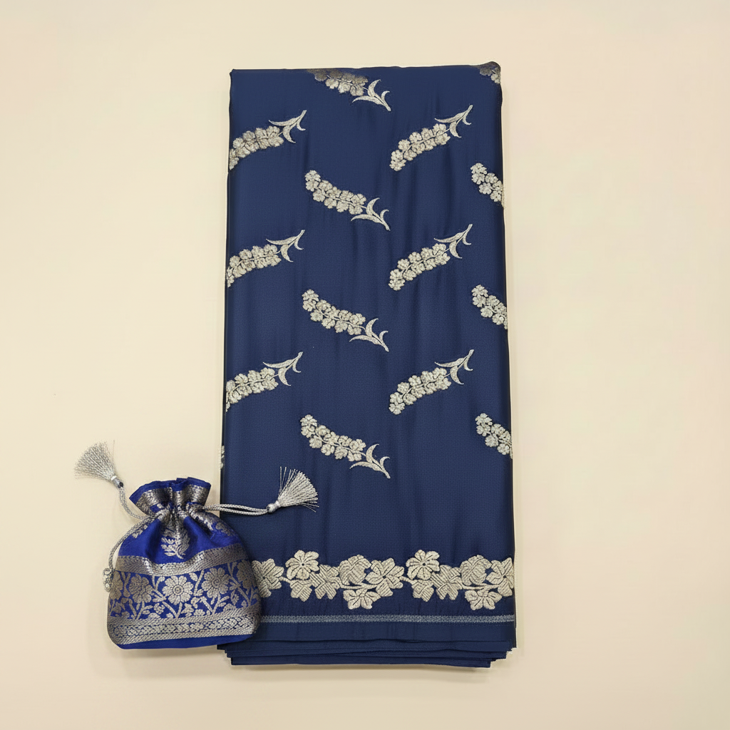 KUBERAN NAVY BLUE MASHRU BANARASI SILK SAREE