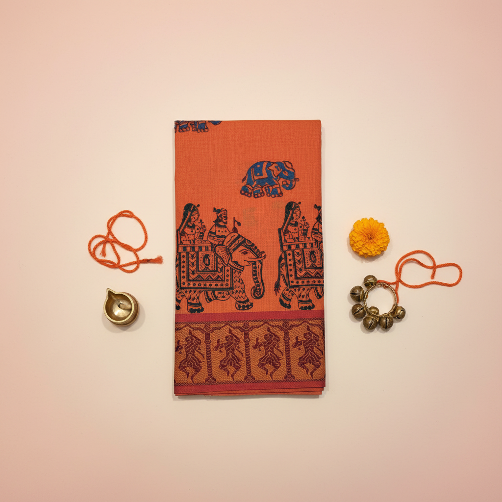KUBERAN ORANGE COTTON DANCE PRACTICE SAREE