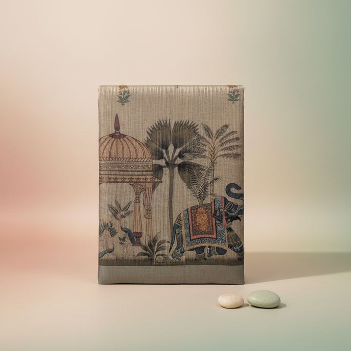 KUBERAN IVORY BEIGE LINEN COTTON SAREE