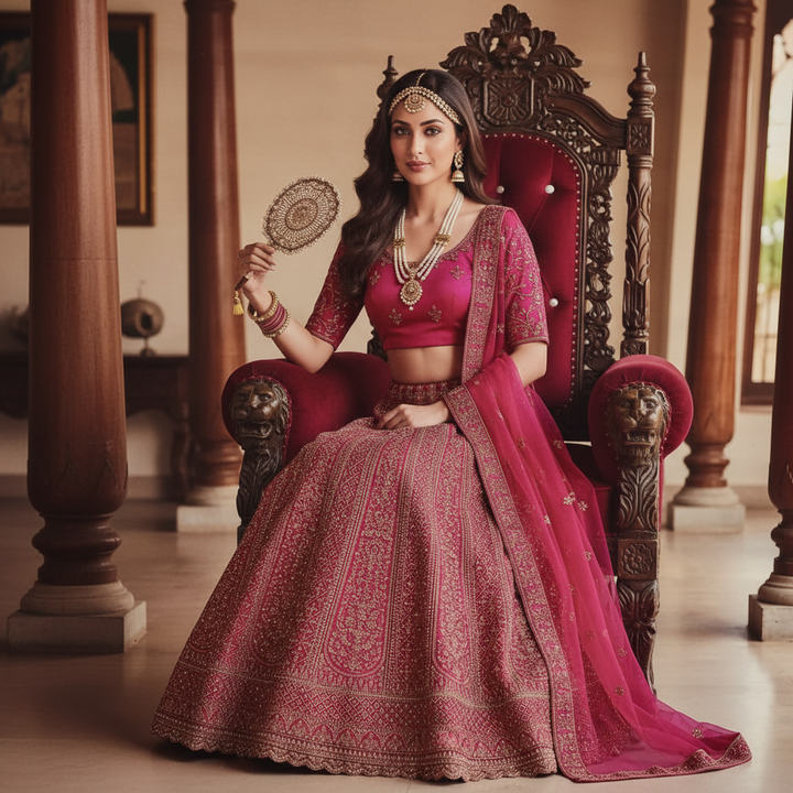 Kuberan Hot Pink Semi Bridal Lehenga Semi Stitched