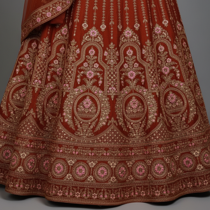 KUBERAN ORANGE UNSTITCHED VELVET LEHENGA
