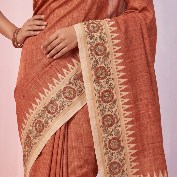 KUBERAN RUST RED RAW SILK SAREE