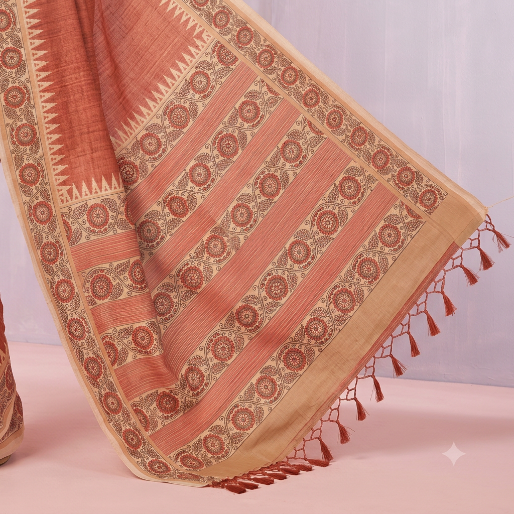 KUBERAN RUST RED RAW SILK SAREE