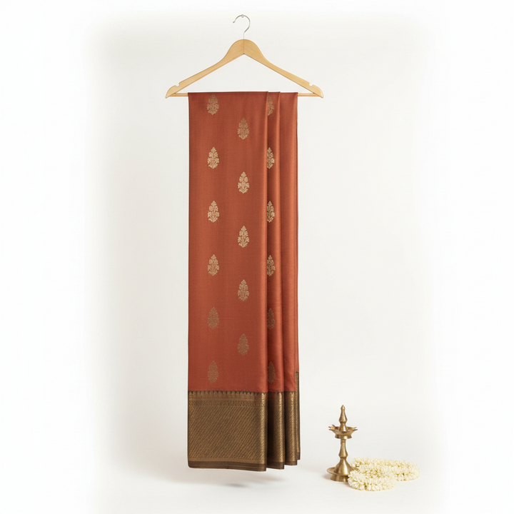KUBERAN RUST ORANGE MYSORE CREPE SILK SAREE