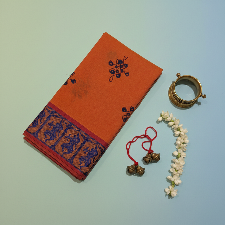 KUBERAN ORANGE COTTON DANCE PRACTICE SAREE