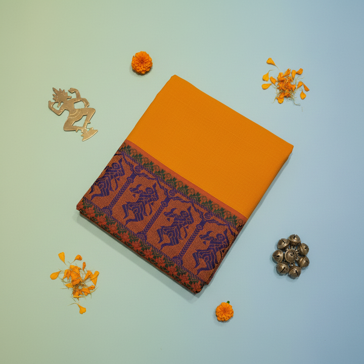 KUBERAN SAFFRON ORANGE COTTON DANCE PRACTICE SAREE