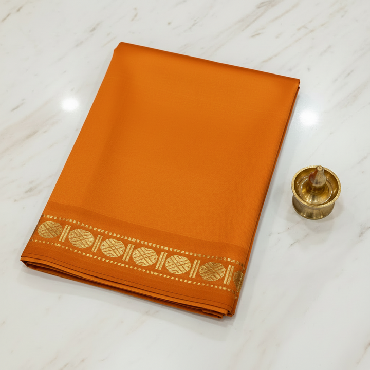 Kuberan Saffron Orange Pure Silk Dhoti