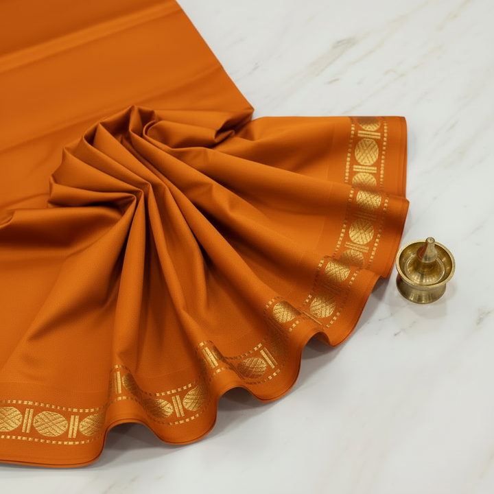 Kuberan Saffron Orange Pure Silk Dhoti