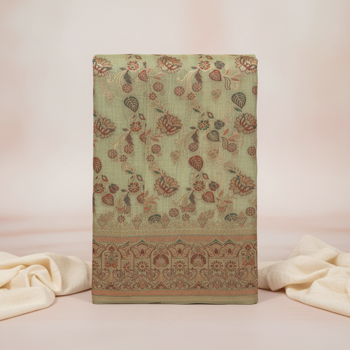 KUBERAN MEENAKARI GREEN COTTON SAREE