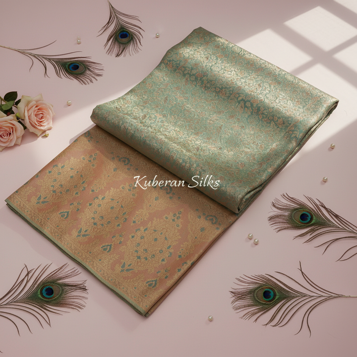 kuberan Mint Green and Peach Kanchipuram silk Saree