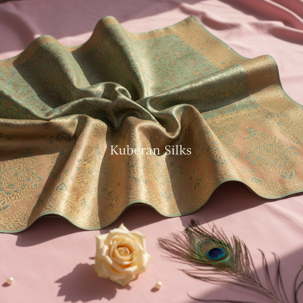 kuberan Mint Green and Peach Kanchipuram silk Saree