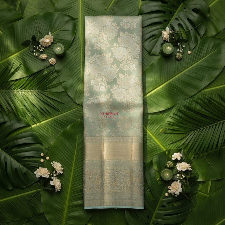 Kuberan Sea Green Floral Kanchipuram Silk Saree
