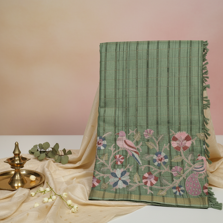 KUBERAN SAGE GREEN SEMI TUSSAR SILK SAREE