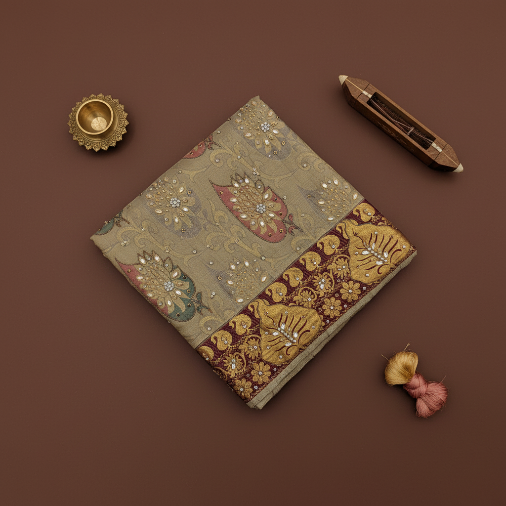 Kuberan Sage Green Zardosi Embroidered Kanchipuram Silk  Saree