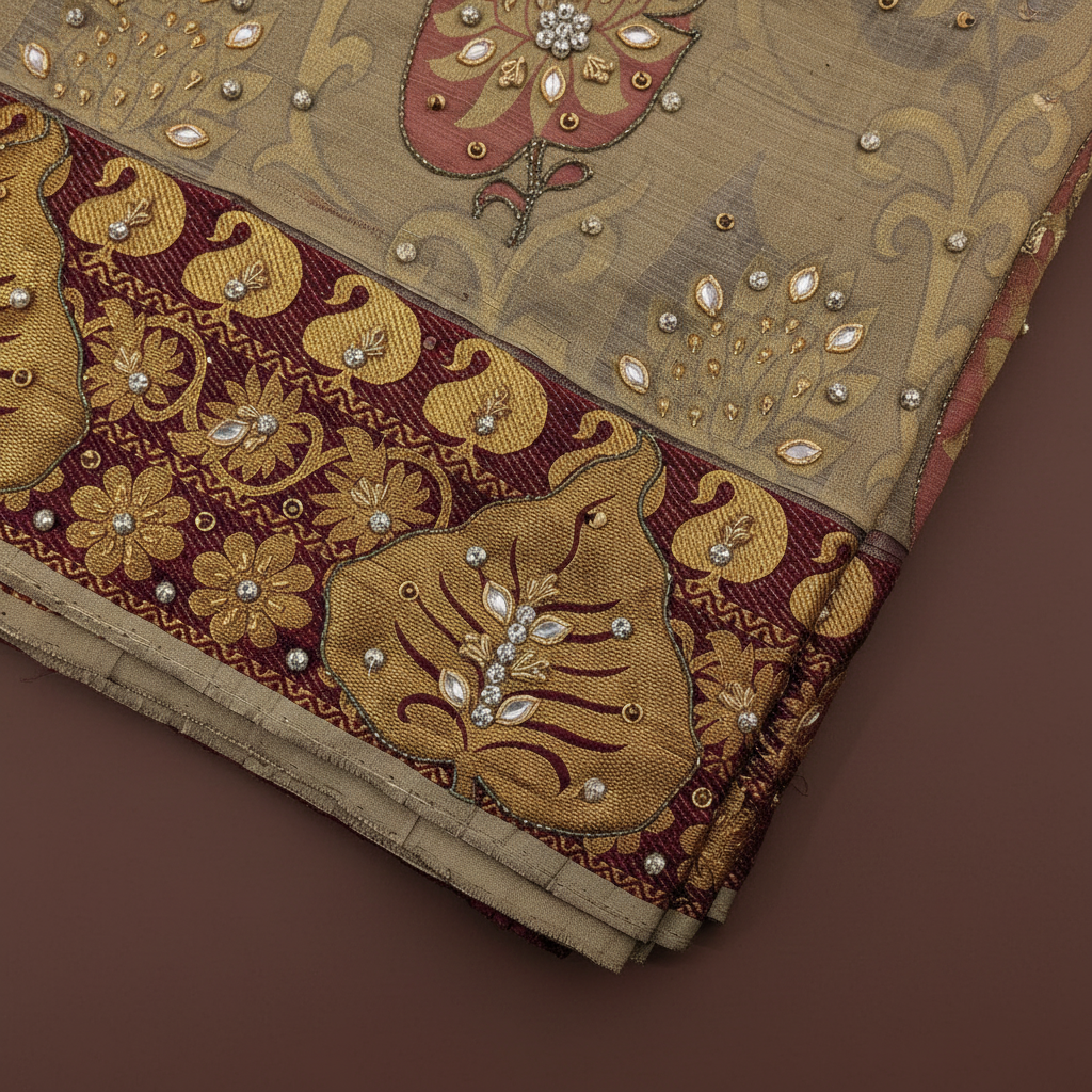 Kuberan Sage Green Zardosi Embroidered Kanchipuram Silk  Saree