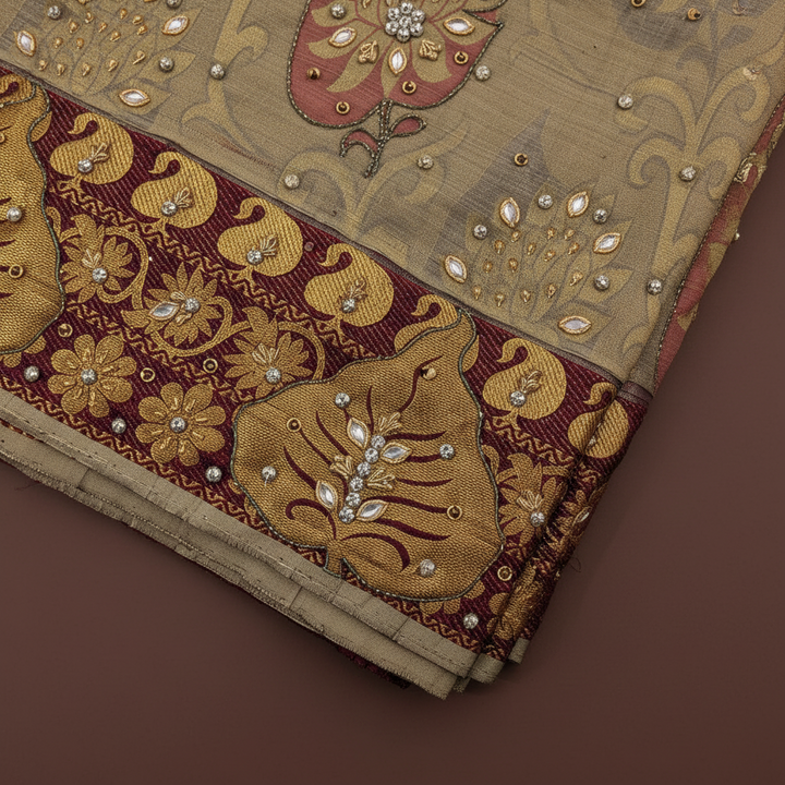 Kuberan Sage Green Zardosi Embroidered Kanchipuram Silk  Saree