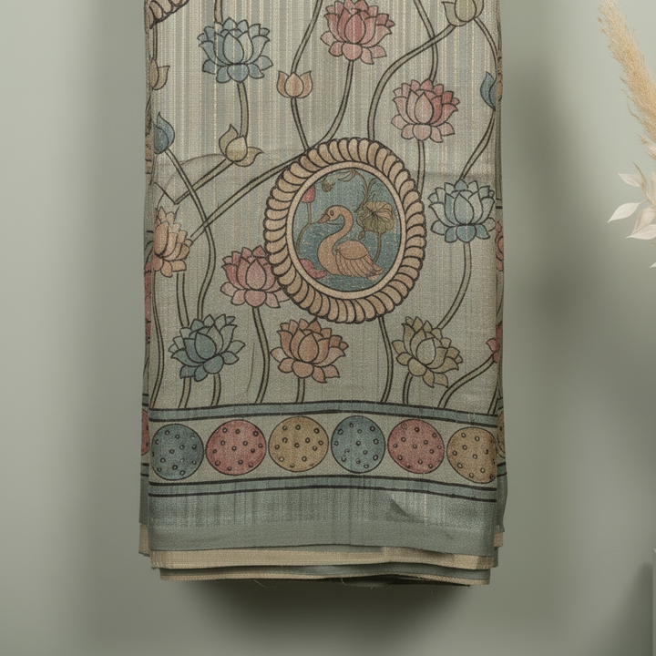 KUBERAN PALE GREEN PRINTED RAW SILK SAREE