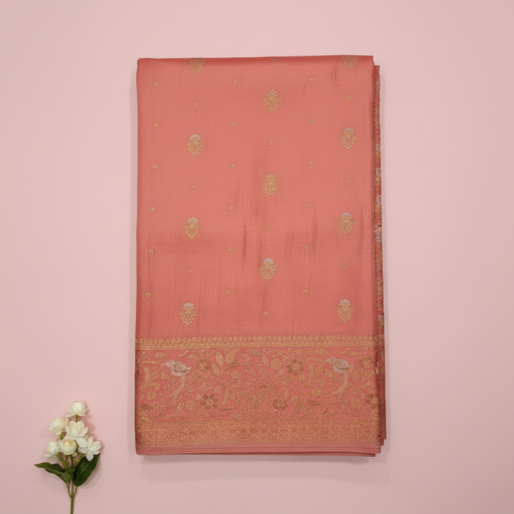 KUBERAN BABY PINK MASHRU SEMI BANARASI SILK SAREE