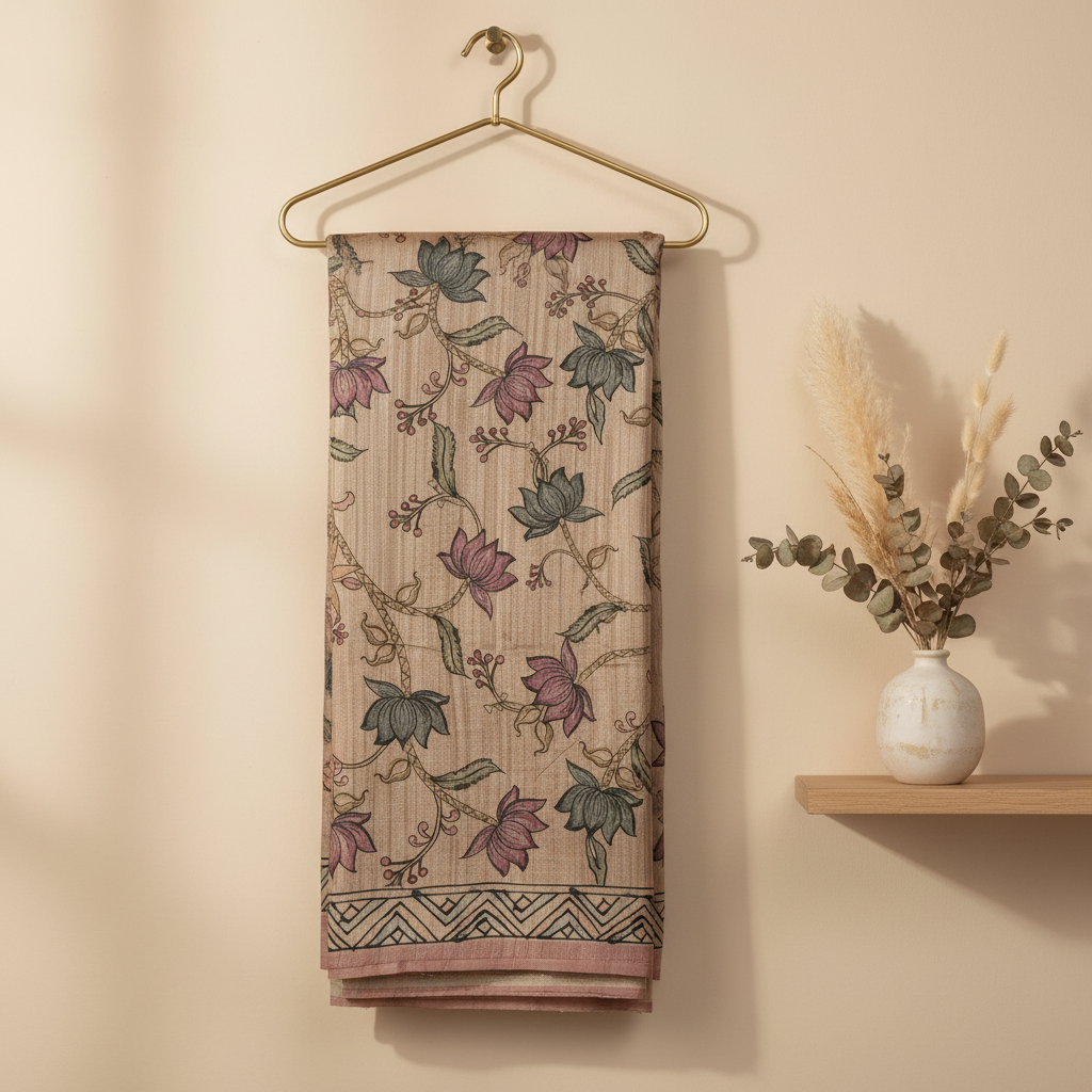 KUBERAN PALE BROWN PRINTED RAW SILK SAREE