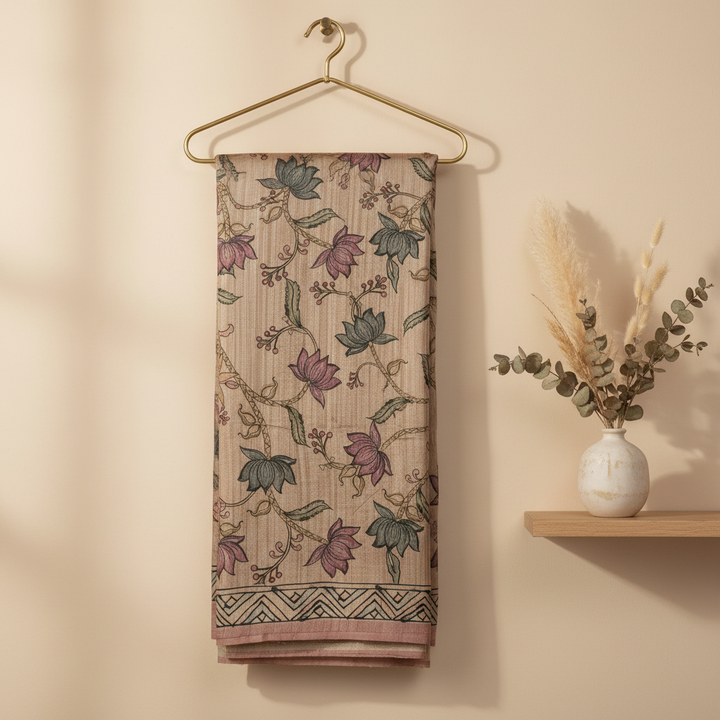 KUBERAN PALE BROWN PRINTED RAW SILK SAREE