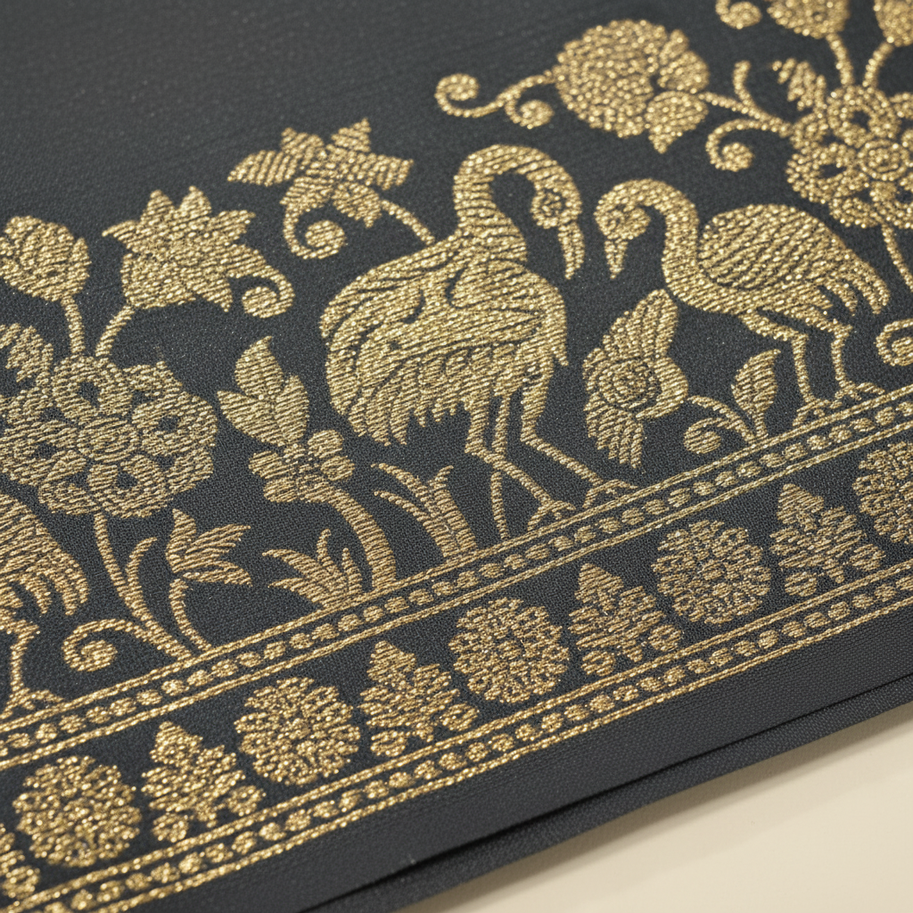 KUBERAN SLATE GREY WITH GOLDEN ZARI BIRD SEMI BANARASI SILK SAREE