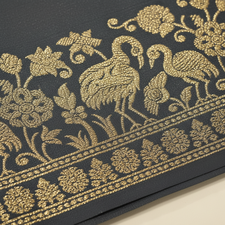 KUBERAN SLATE GREY WITH GOLDEN ZARI BIRD SEMI BANARASI SILK SAREE