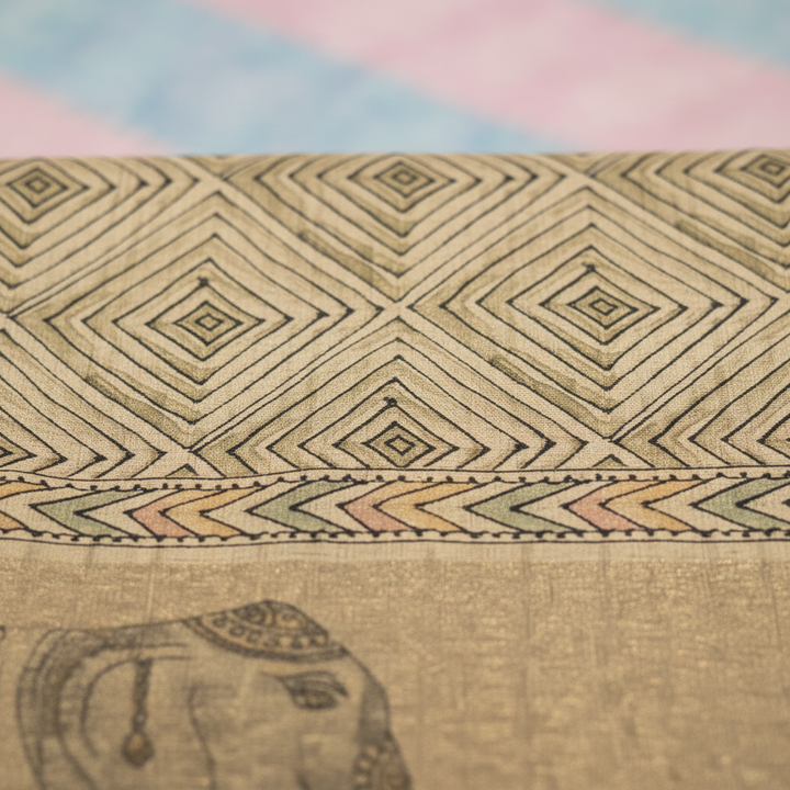 KUBERAN BEIGE WITH TISSUE BORDER SEMI TUSSAR SILK SAREE