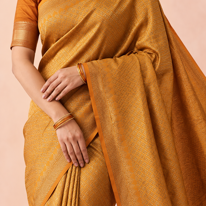 KUBERAN MUSTARD SEMI BANARASI SILK SAREE