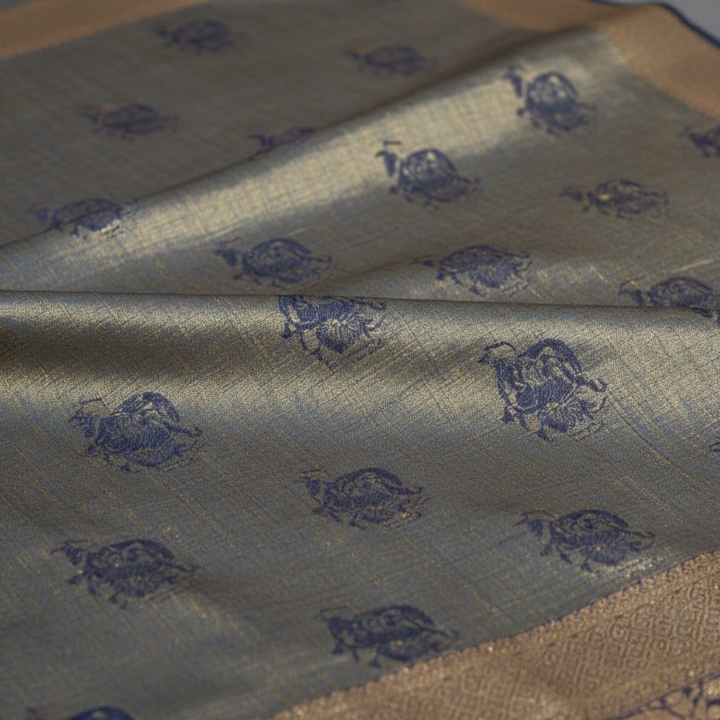 KUBERAN METALLIC BLUE UNSTITCHED TRADITIONAL LEHENGA