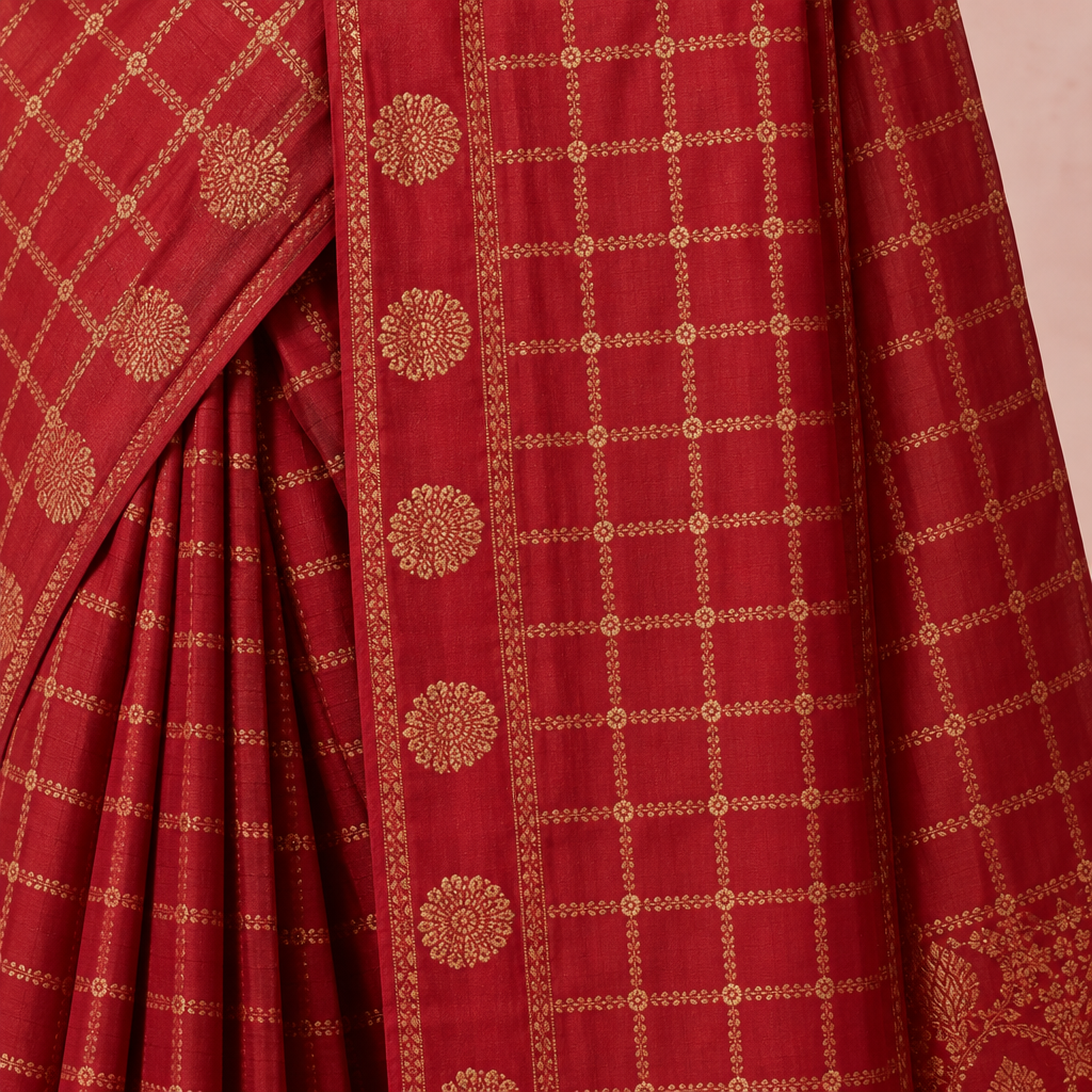 KUBERAN RED MASHRU GEORGETTE SAREE