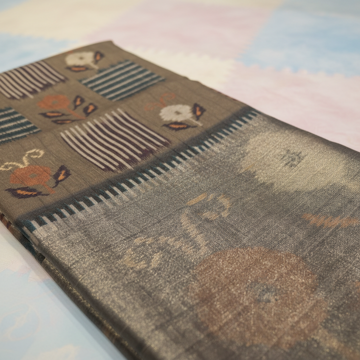 KUBERAN BROWN WITH TISSUE BORDER SEMI TUSSAR SILK SAREE