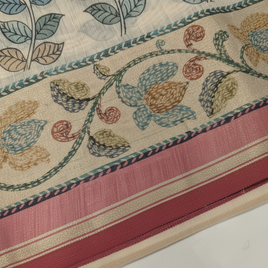 KUBERAN WHITE PRINTED COTTON SAREE