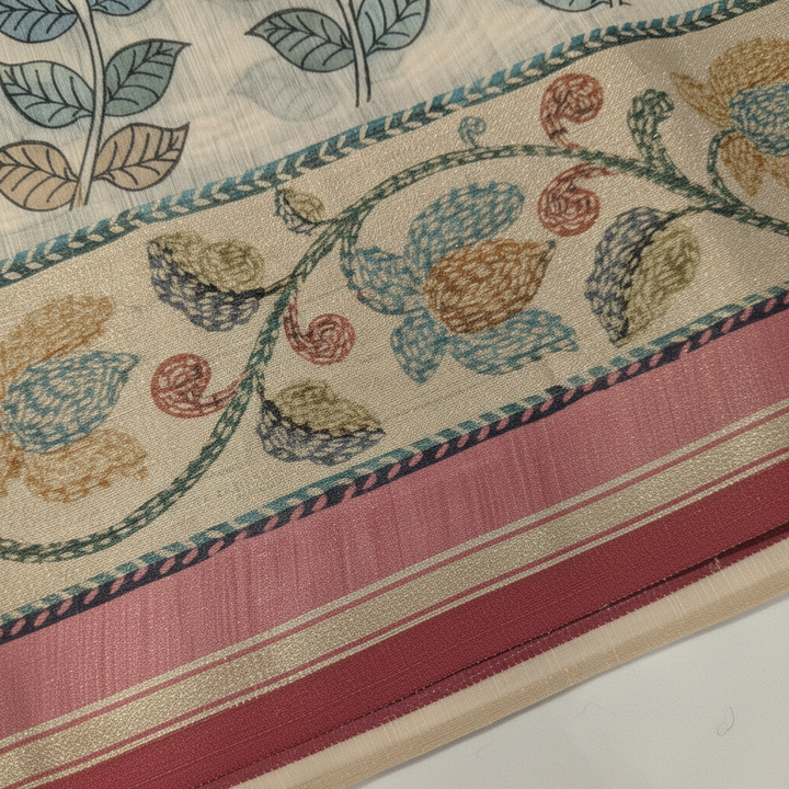 KUBERAN WHITE PRINTED COTTON SAREE