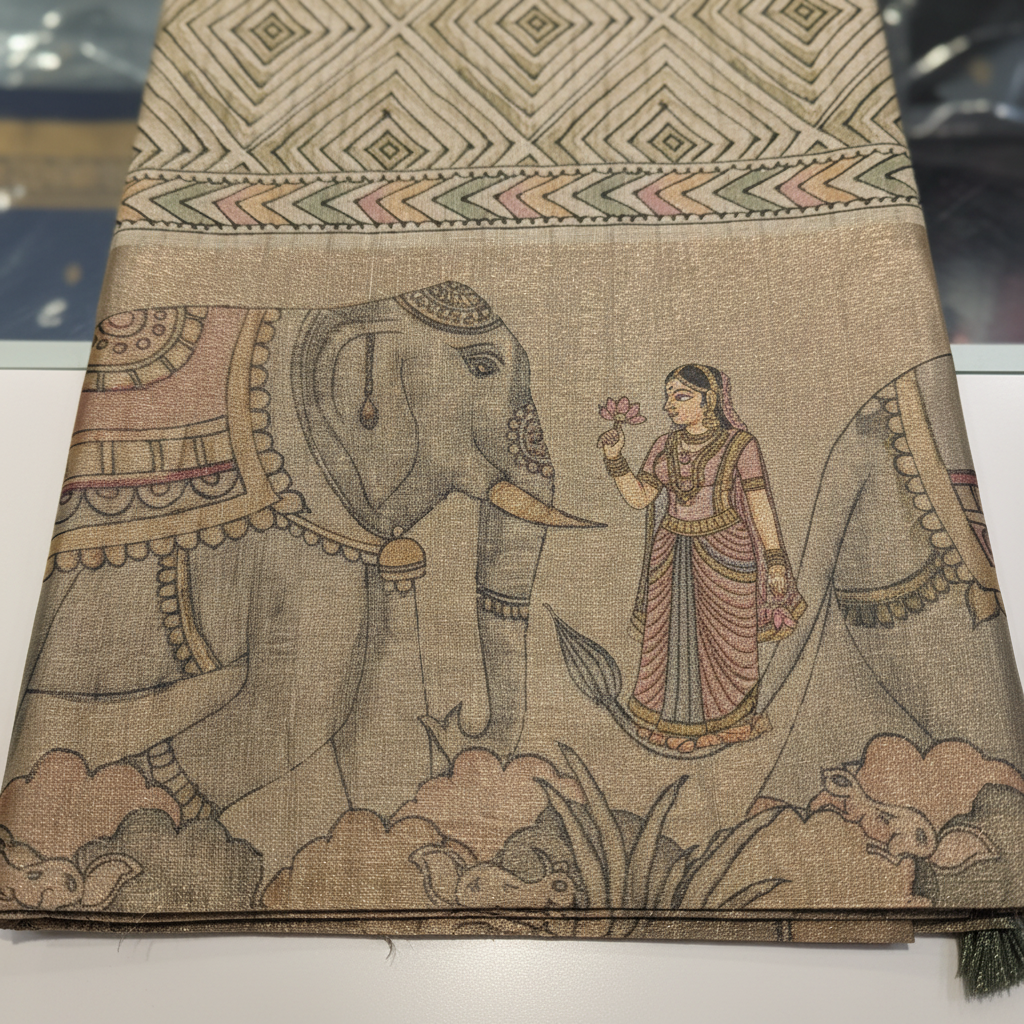 KUBERAN BEIGE WITH TISSUE BORDER SEMI TUSSAR SILK SAREE