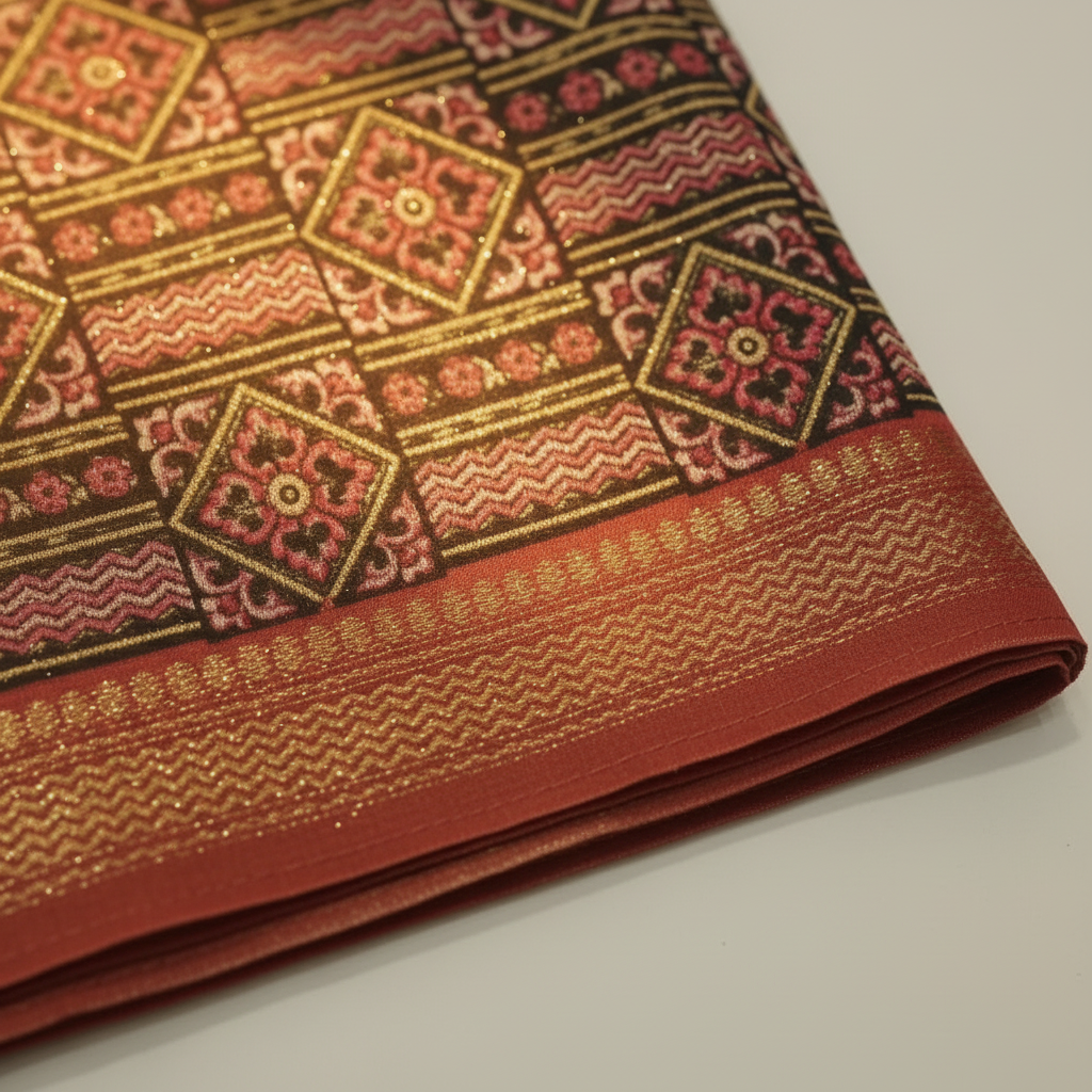 Kuberan Dark Brown & Pink Patola Print Saree