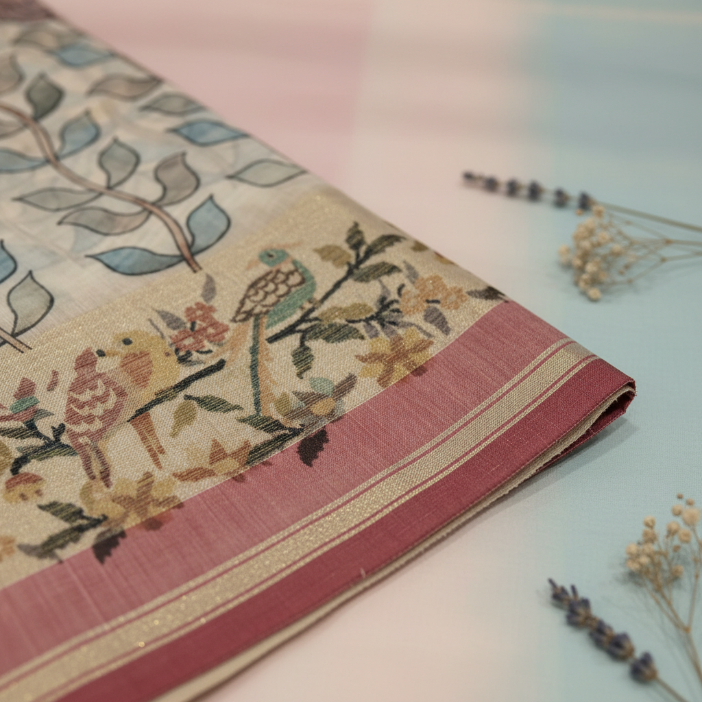 KUBERAN WHITE PRINTED COTTON SAREE
