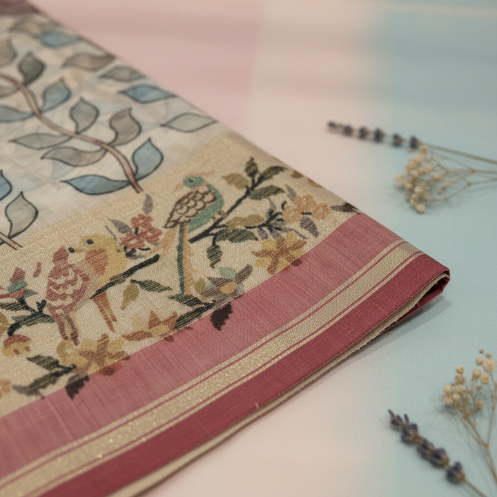 KUBERAN WHITE PRINTED COTTON SAREE