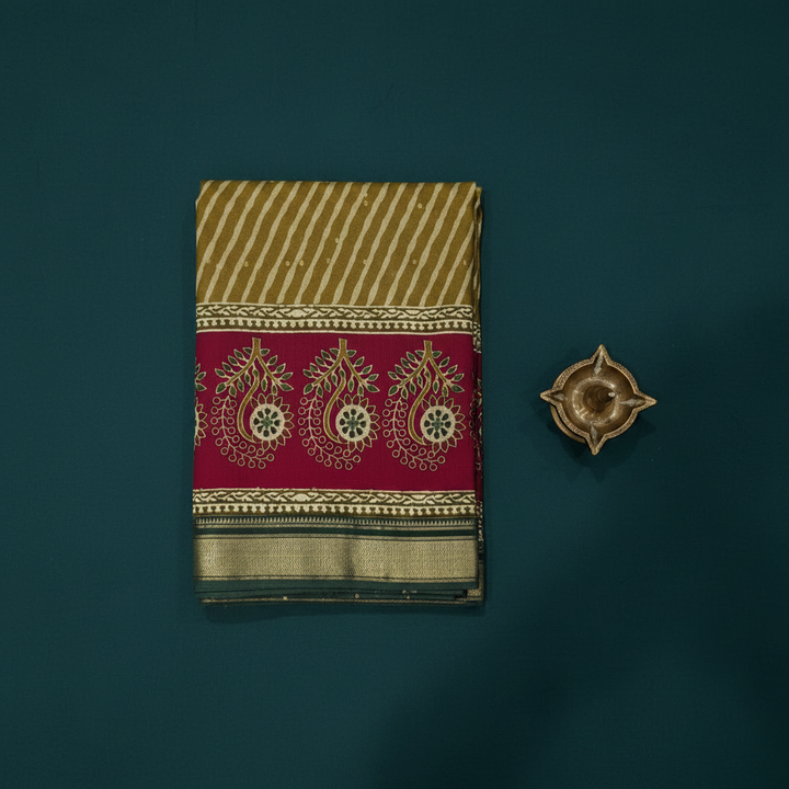 KUBERAN GREEN MAL COTTON PRINTED SAREE