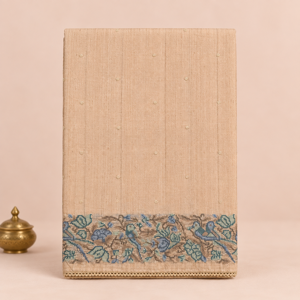 KUBERAN BEIGE PURE TUSSAR SILK SAREE