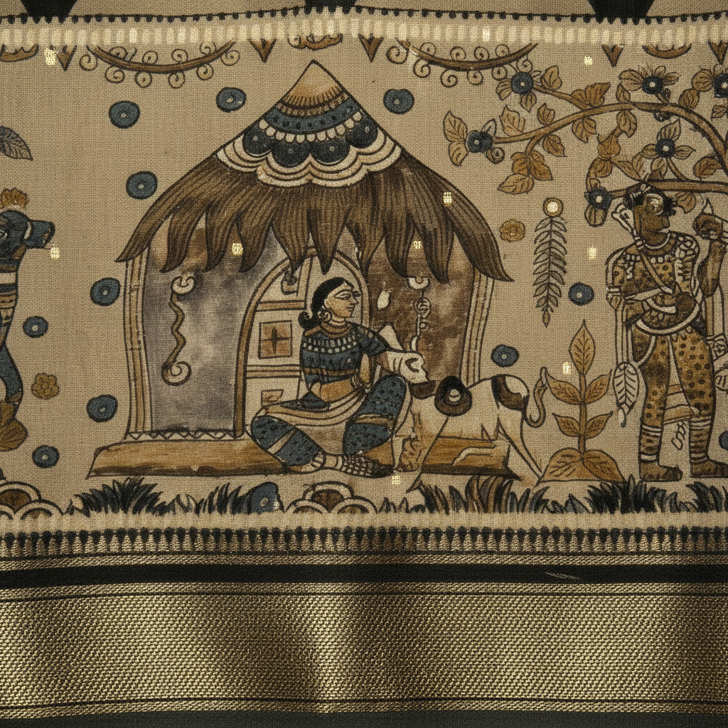 KUBERAN DARK GREEN MAL COTTON PRINTED SAREE