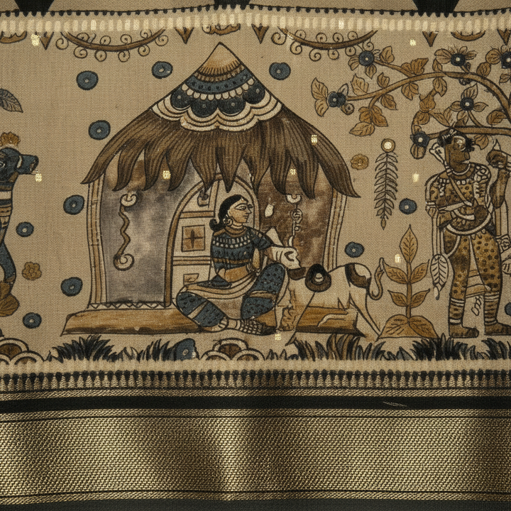 KUBERAN DARK GREEN MAL COTTON PRINTED SAREE