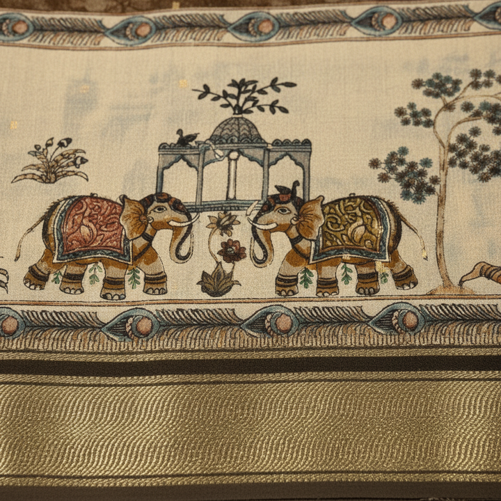 KUBERAN BROWN MAL COTTON PRINTED SAREE