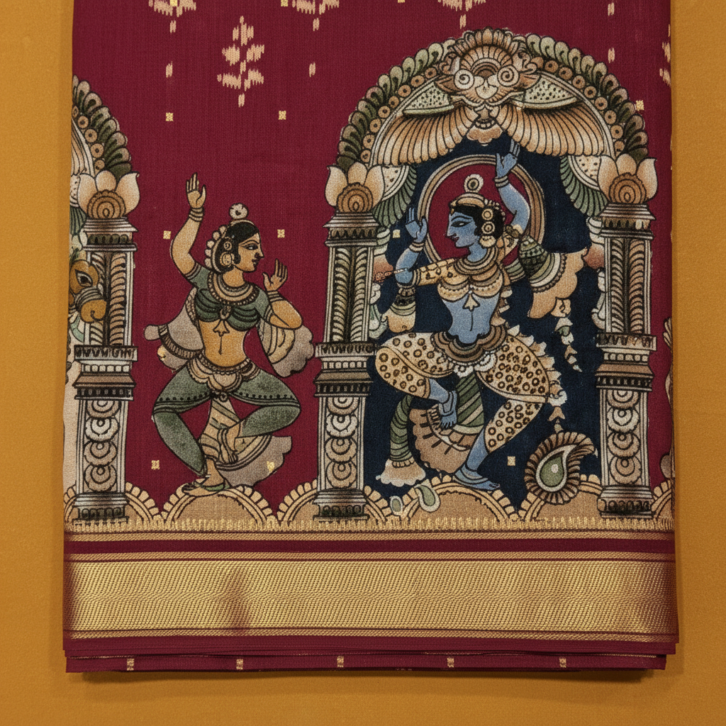 KUBERAN RED MAL COTTON PRINTED SAREE