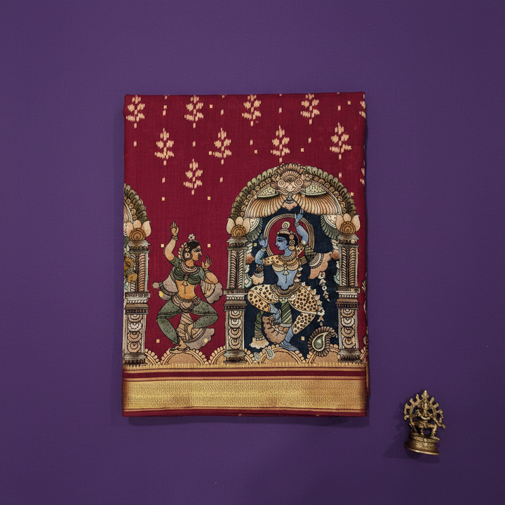 KUBERAN RED MAL COTTON PRINTED SAREE