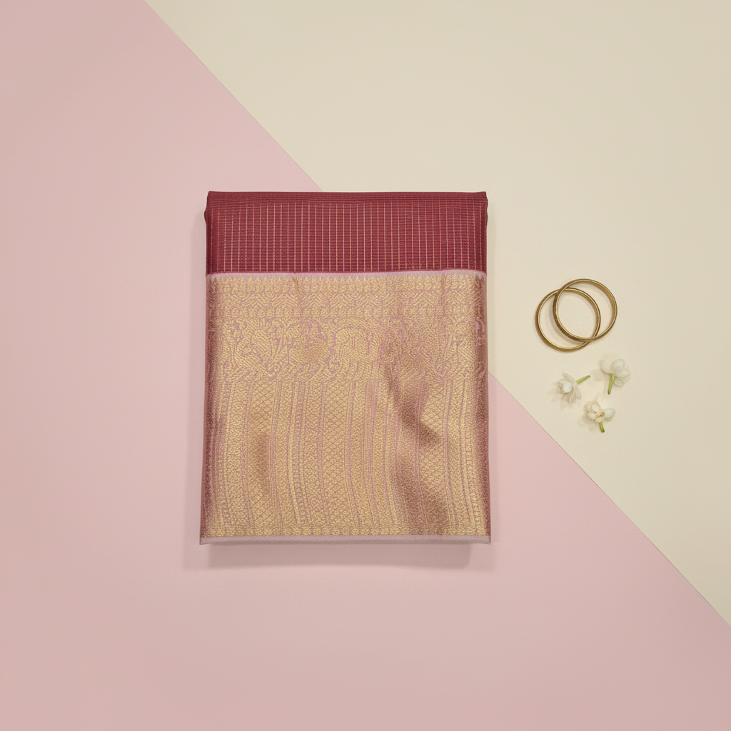 KUBERAN MAROON PEACH PURE SILK SAREE