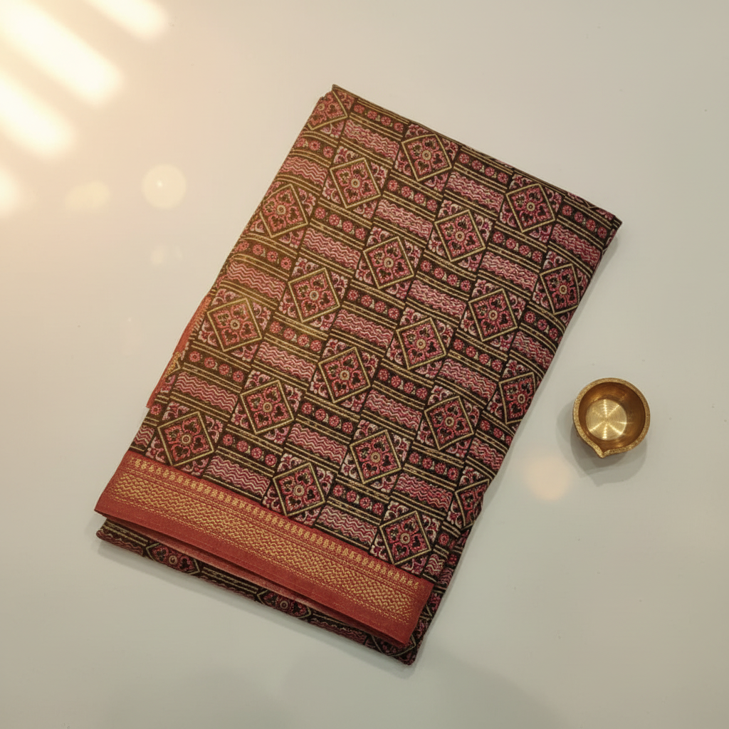Kuberan Dark Brown & Pink Patola Print Saree