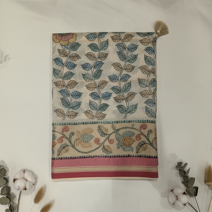 KUBERAN WHITE PRINTED COTTON SAREE