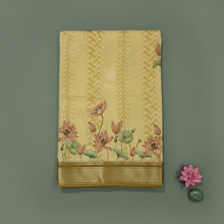 KUBERAN YELLOW MAL COTTON PRINTED SAREE