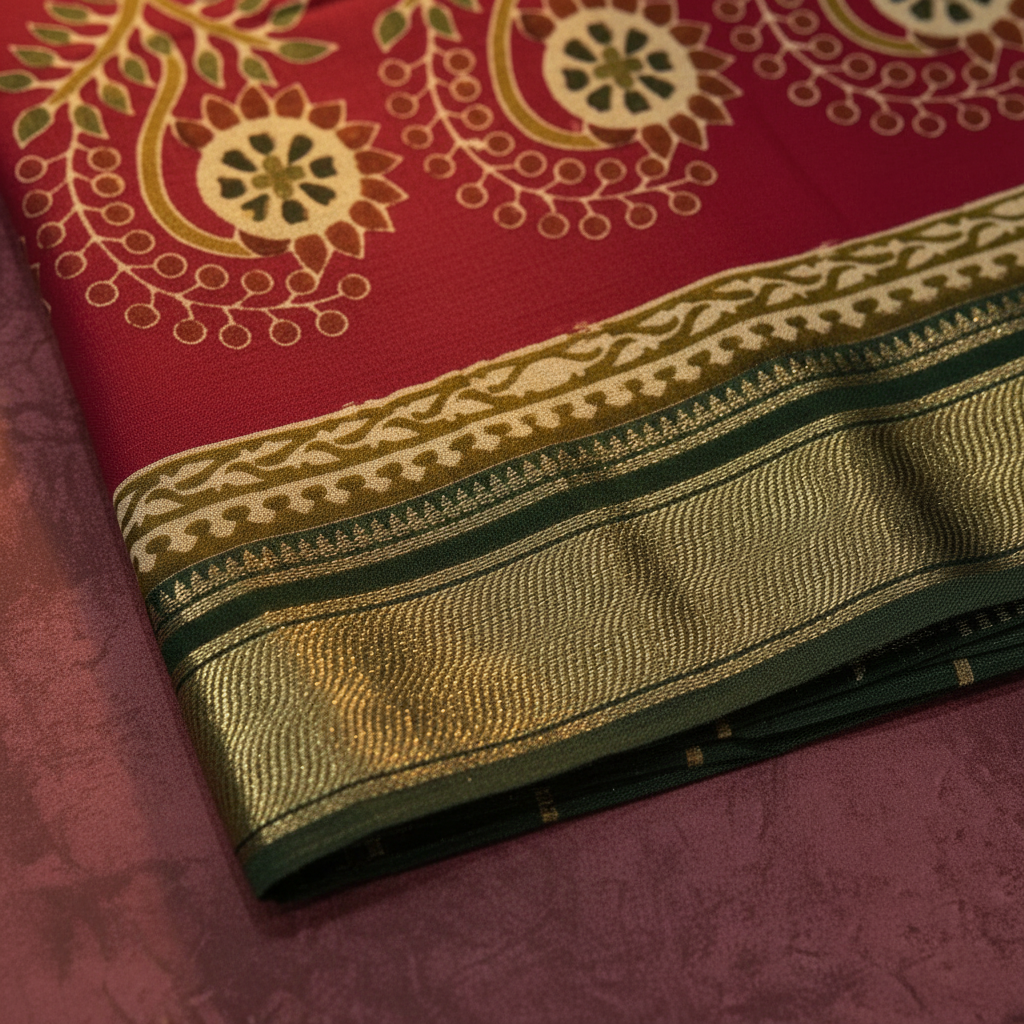 KUBERAN GREEN MAL COTTON PRINTED SAREE