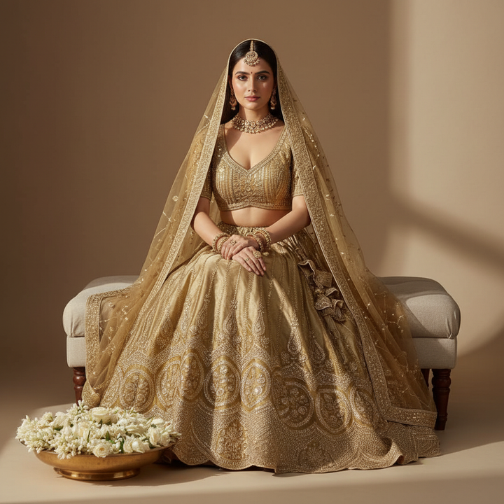 Kuberan Golden Embroidered Semi Stitched Lehenga